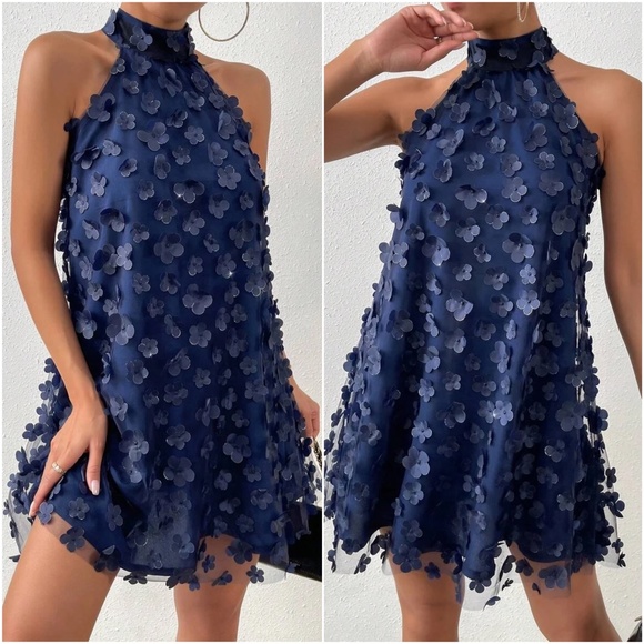 Floral Appliqué Keyhole back Party Summer Dress - Picture 2 of 6